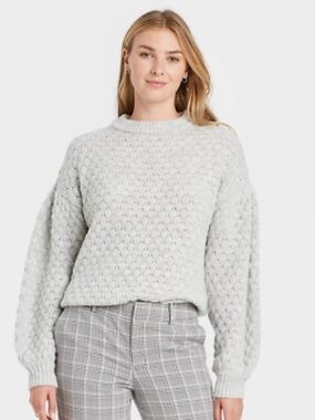 a new day Light Gray Bubble Knit Crewneck Sweater